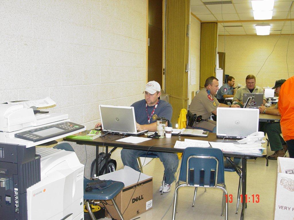 Lap tops set up in the shelters, allowing communications.